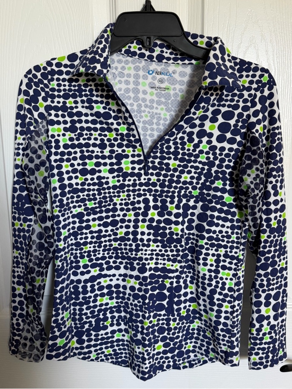 IBKUL Navy, Lime & White Dot Print Long Sleeve Quarterzip XS
